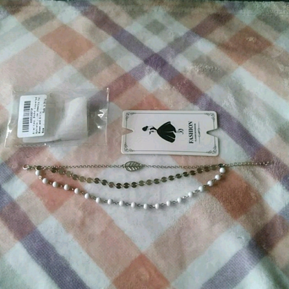 Fashion jewelry silver and white layered anklet